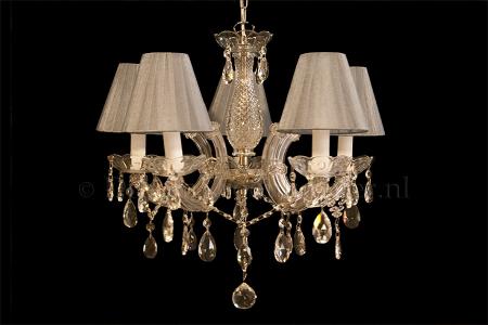 Chandelier Maria Theresa 5 light with double fabric silver Organza shades - Chandeliers with shade
